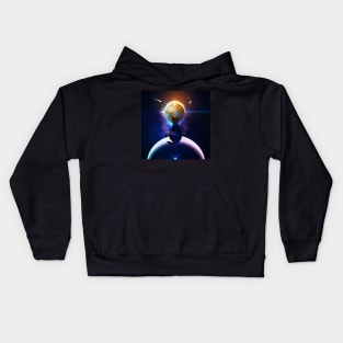 Cat Watching Sunset Sitting on Crescent Moon from Earth Space View - Eclipse Kids Hoodie